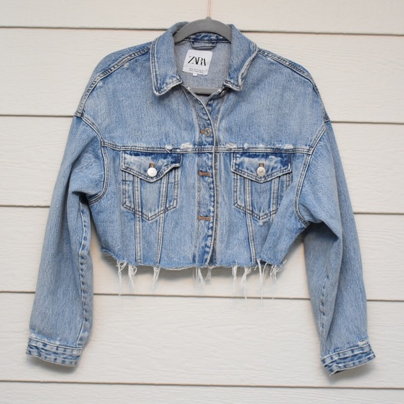 Zara Jackets & Blazers - Zara Light Wash Raw Edge Crop Jean Jacket